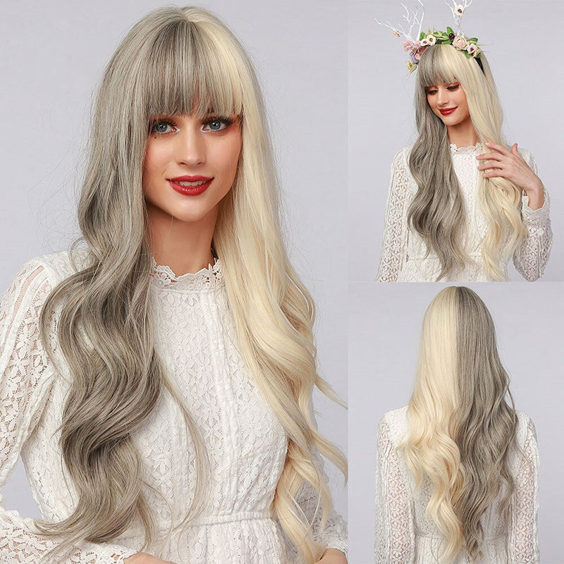 Women's Wavy Wig Ombre Pink 24 Inch Heat-Resistant Fiber 17