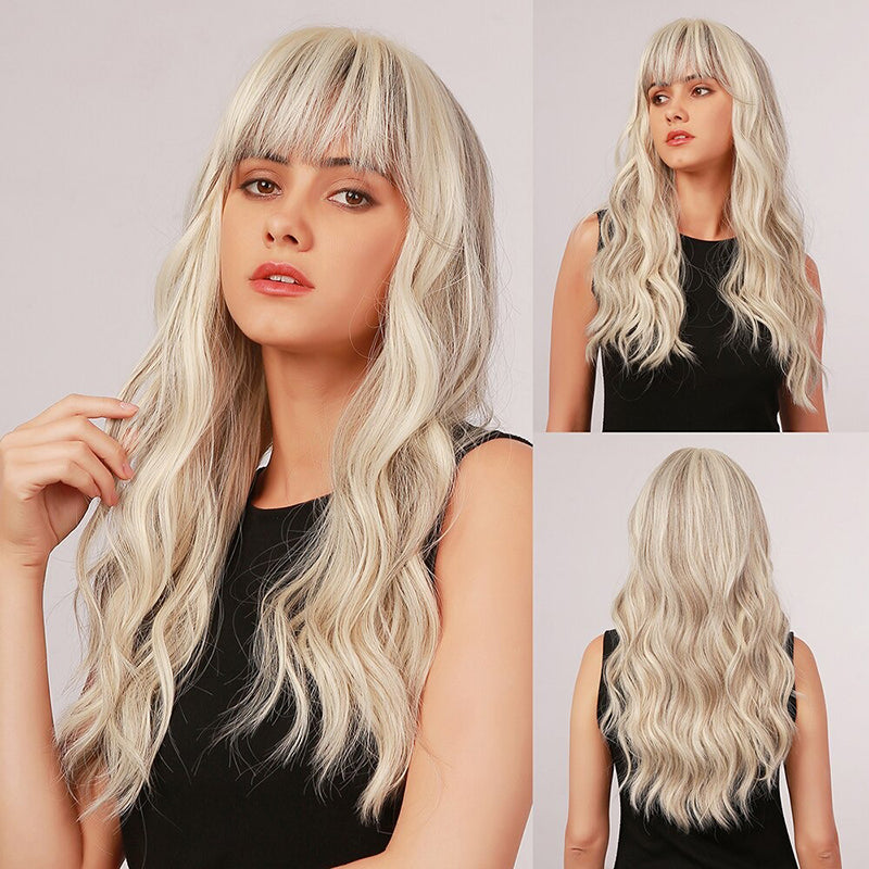 Women's Wavy Wig Ombre Pink 24 Inch Heat-Resistant Fiber 22