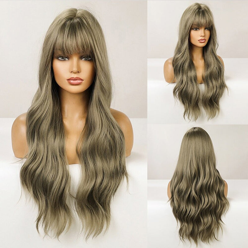 Women's Wavy Wig Ombre Pink 24 Inch Heat-Resistant Fiber 25