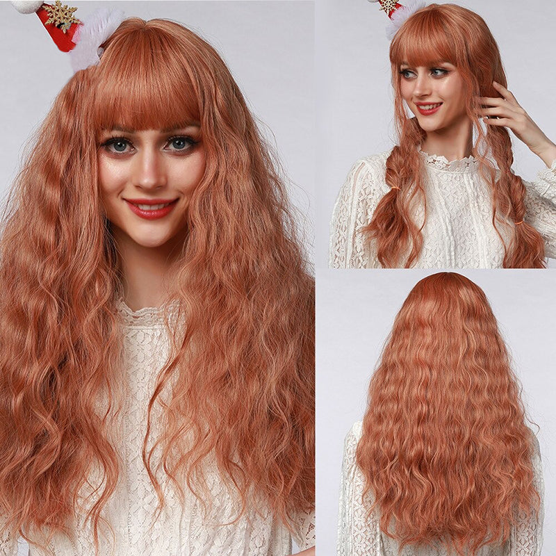 Women's Wavy Wig Ombre Pink 24 Inch Heat-Resistant Fiber 29