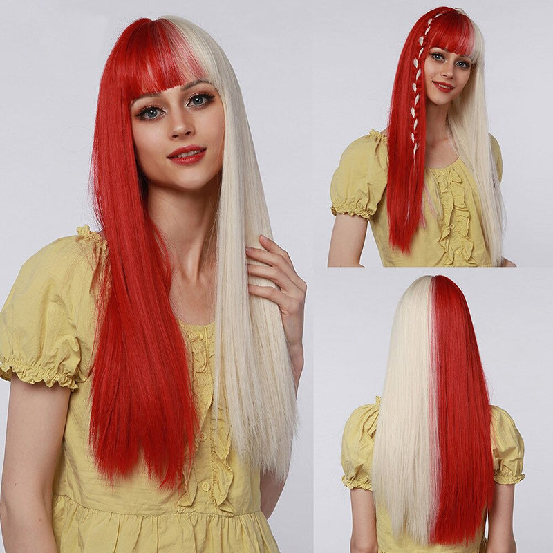 Women's Wavy Wig Ombre Pink 24 Inch Heat-Resistant Fiber 33