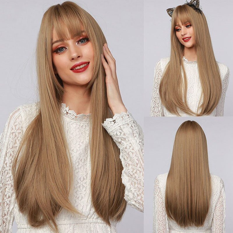 Women's Wavy Wig Ombre Pink 24 Inch Heat-Resistant Fiber 38