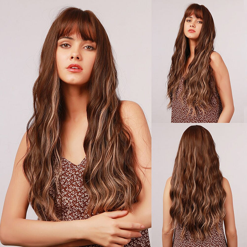Women's Wavy Wig Ombre Pink 24 Inch Heat-Resistant Fiber 39
