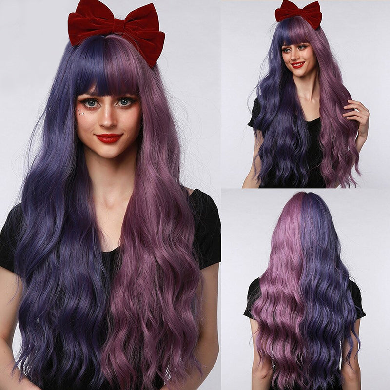 Women's Wavy Wig Ombre Pink 24 Inch Heat-Resistant Fiber 43
