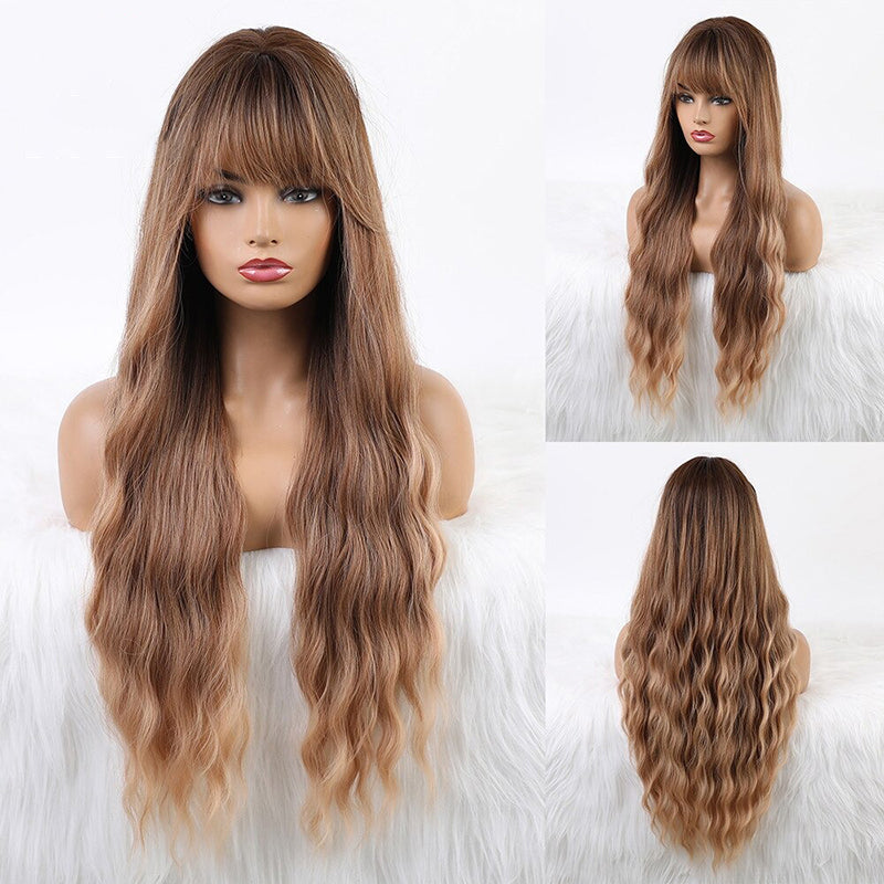 Women's Wavy Wig Ombre Pink 24 Inch Heat-Resistant Fiber 44