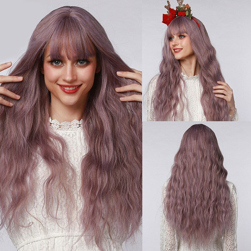 Women's Wavy Wig Ombre Pink 24 Inch Heat-Resistant Fiber 45
