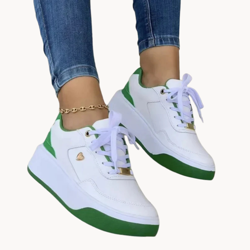 Women's White Platform Sneakers with Cushioned Sole – Lace-Up Faux Leather Casual Footwear 0