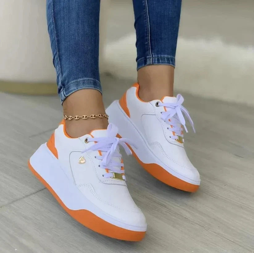 Women's White Platform Sneakers with Cushioned Sole – Lace-Up Faux Leather Casual Footwear 4