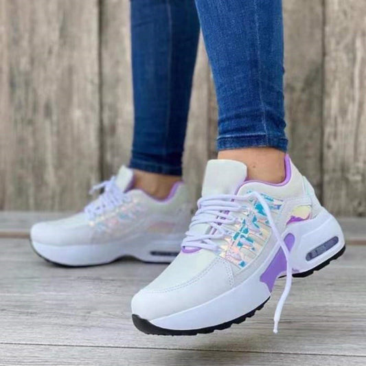 Women's White Sneakers - Breathable Mesh Athletic Shoes with Platform Sole and Cushioned Lace-Up Fit for Walking and Casual Wear 1