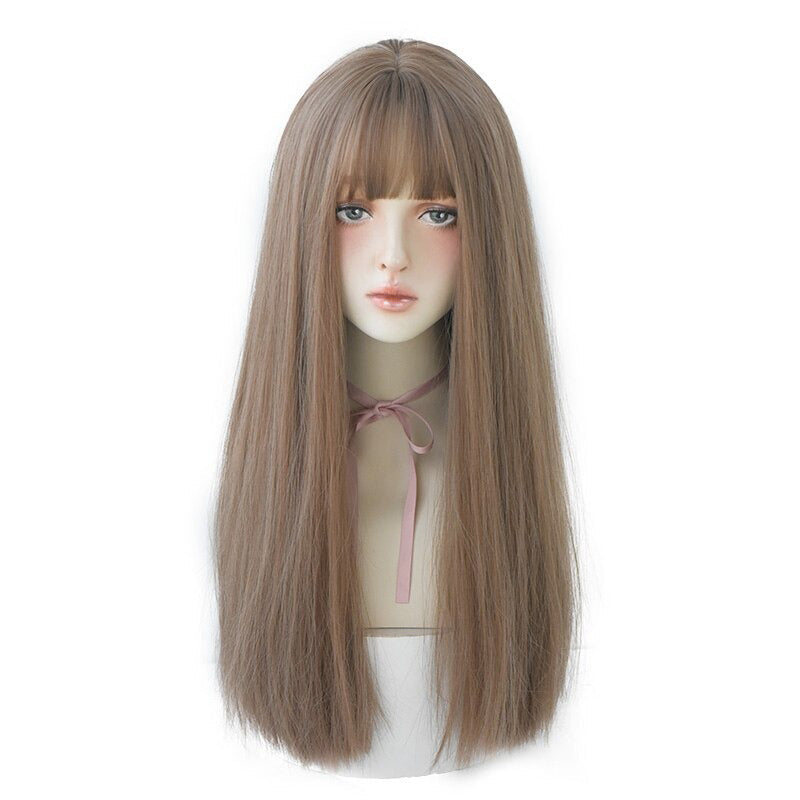 Women's Wig Long Black Heat-Resistant Synthetic with Bangs 0