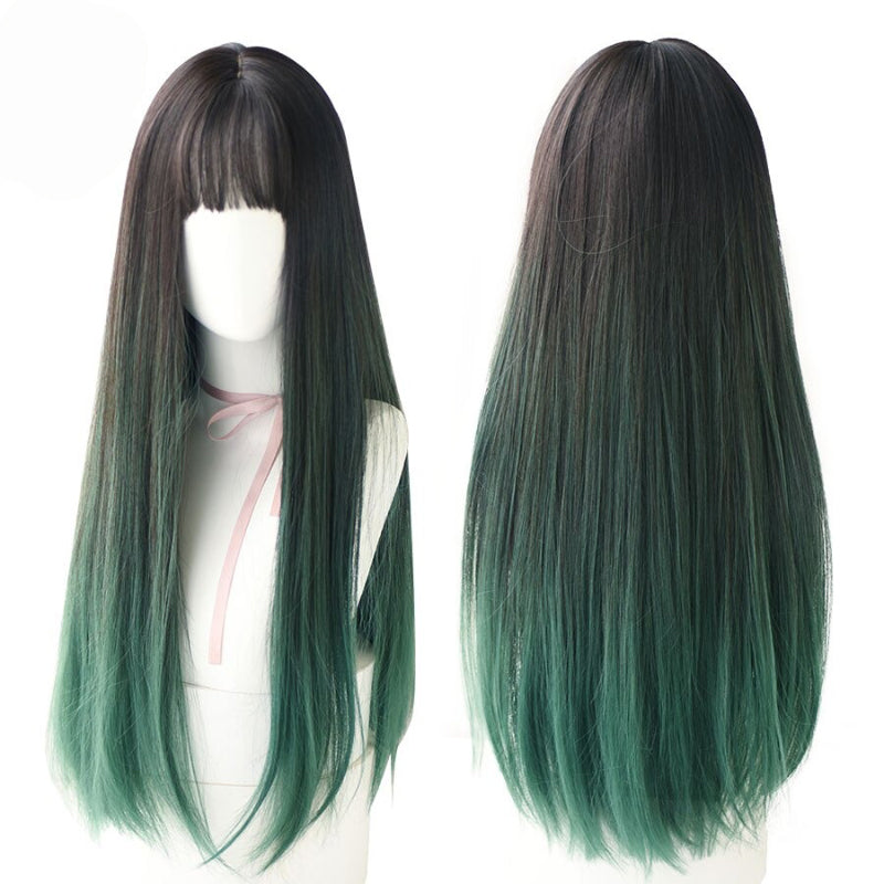 Women's Wig Long Black Heat-Resistant Synthetic with Bangs 10