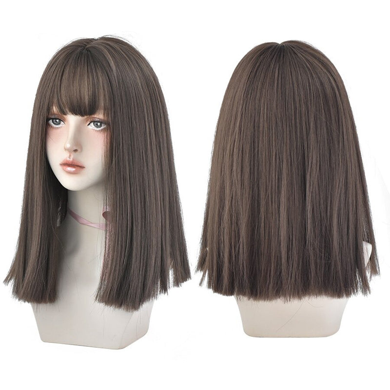 Women's Wig Long Black Heat-Resistant Synthetic with Bangs 12