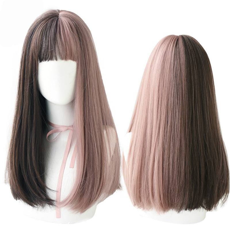 Women's Wig Long Black Heat-Resistant Synthetic with Bangs 15