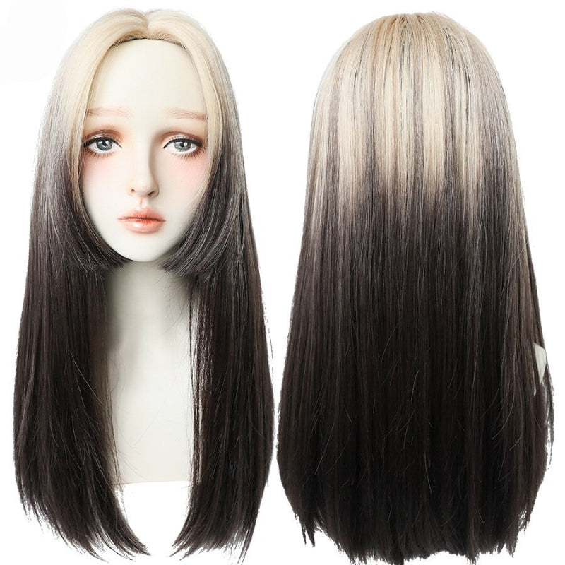 Women's Wig Long Black Heat-Resistant Synthetic with Bangs 18