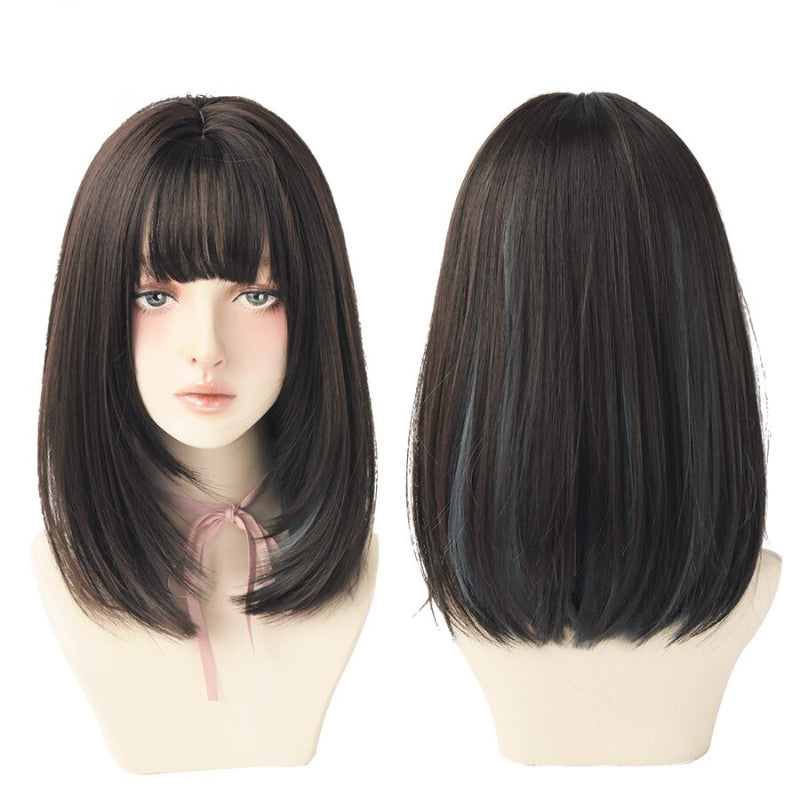 Women's Wig Long Black Heat-Resistant Synthetic with Bangs 20