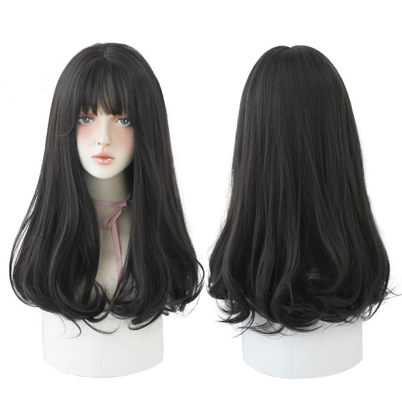 Women's Wig Long Black Heat-Resistant Synthetic with Bangs 23