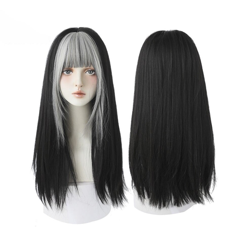 Women's Wig Long Black Heat-Resistant Synthetic with Bangs 30