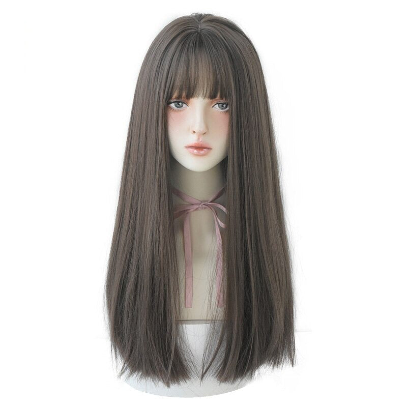 Women's Wig Long Black Heat-Resistant Synthetic with Bangs 4