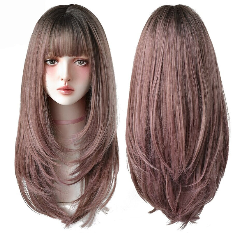 Women's Wig Long Black Heat-Resistant Synthetic with Bangs 6