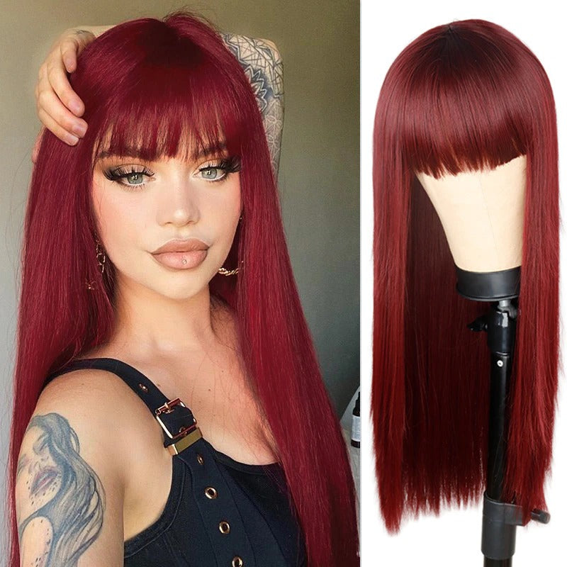 Women's Wigs with Bangs Long Straight Synthetic Hair in Various Colors 0
