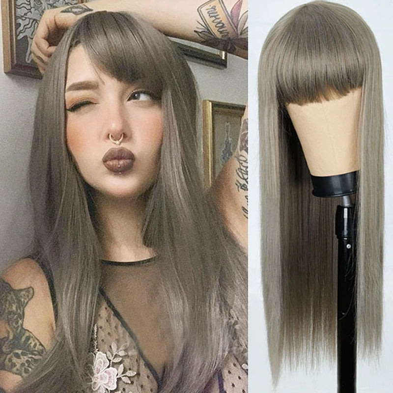 Women's Wigs with Bangs Long Straight Synthetic Hair in Various Colors 15