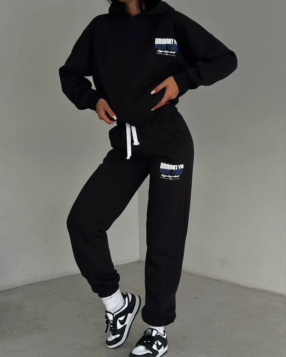 Women's Jogger Set Gray Cotton Blend Casual Hoodie and Sweatpants - 9