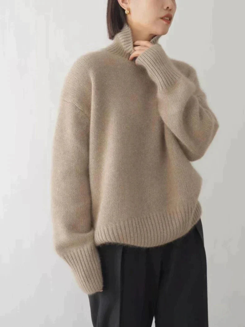 High Neck Women's Sweater in Beige - Soft Acrylic Blend, Relaxed Fit, Long Sleeves 6