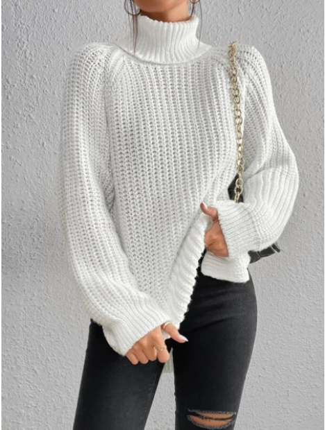 Women's Oversized Ribbed Knit Sweater with Turtle Neck and Split Hem – Cozy Fall Style 2