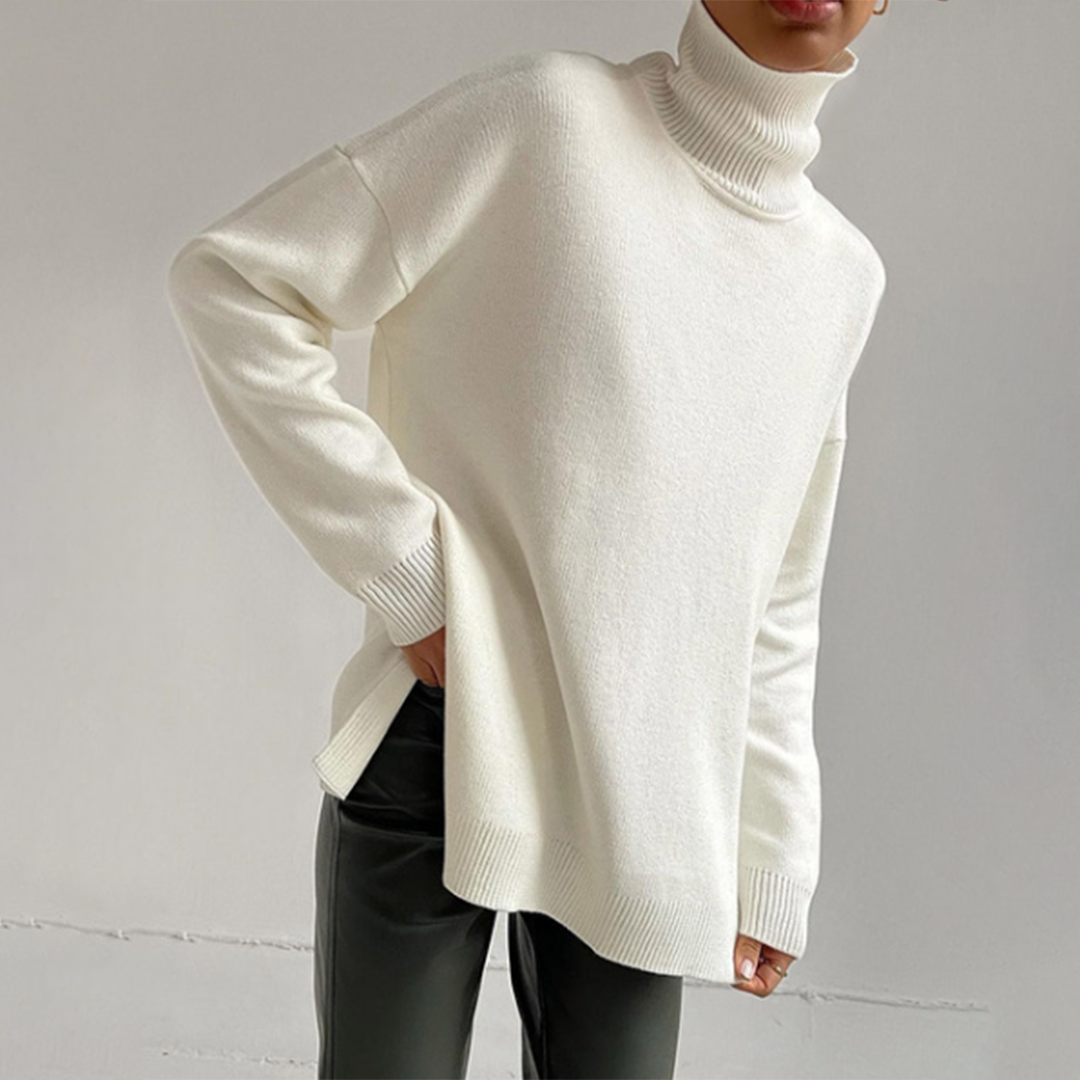 Chic Women's High-Neck Sweater with Long Sleeves - Cozy Acrylic-Cotton Blend 13