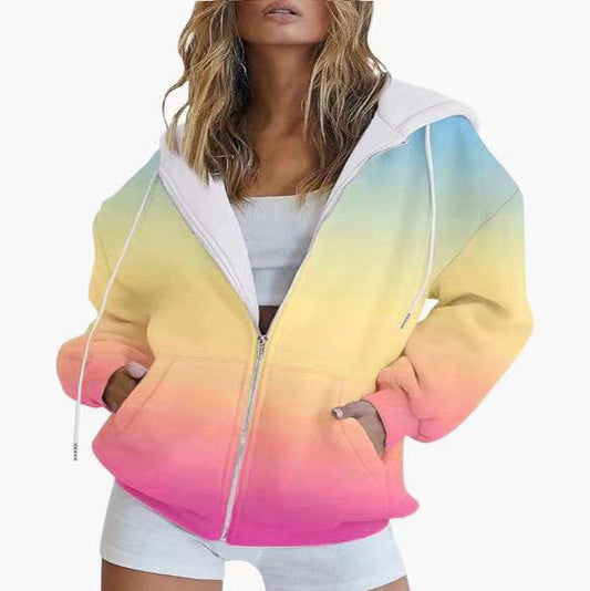 Women's Hooded Jacket Gradient Color Cotton Blend - 2