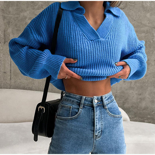 Cozy Women's Knit Sweater in Blue and Green – Relaxed Fit for All Seasons 2