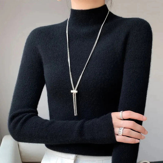 Women's Black Turtleneck Sweater with Long Sleeves – Soft Knit Casual Style 2