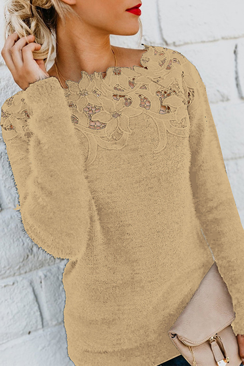 Women's Lace Hollowed Out Long Sleeve Sweater – Elegant Casual Top for Spring and Autumn 3