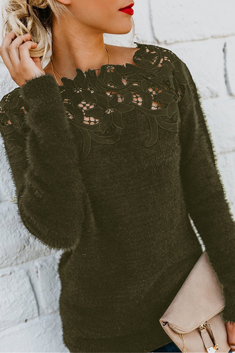 Women's Lace Hollowed Out Long Sleeve Sweater – Elegant Casual Top for Spring and Autumn 8