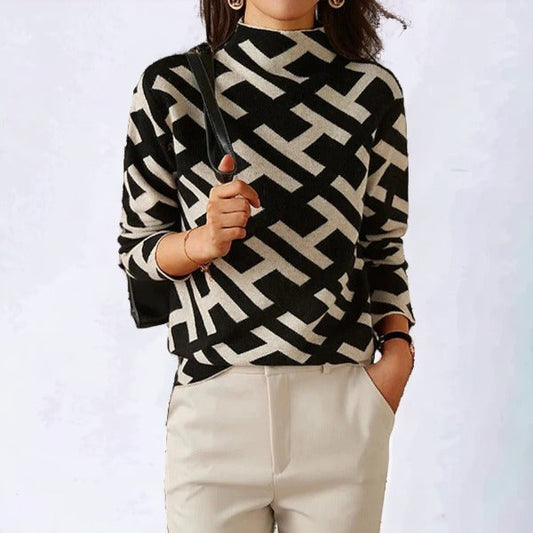 Women's Long Sleeve Geometric Knit Top – Soft Casual Style for Spring/Summer 2