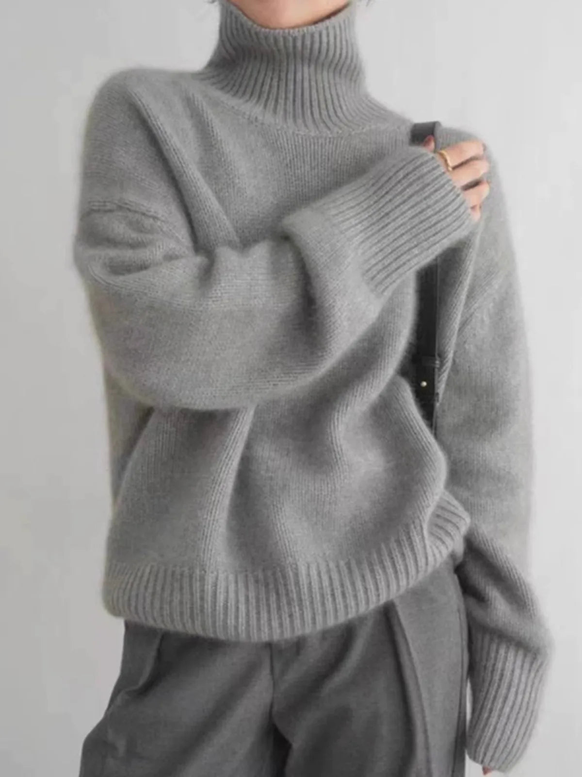 Womens Loose Knit High Neck Sweater for Cozy Comfort 4