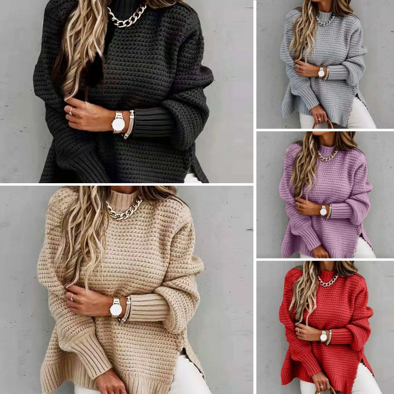 Women's Mock Neck Sweater in Gray - Long Sleeve Polyester Blend for Fall and Winter 6