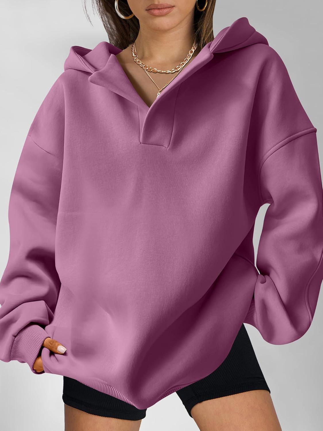 Women's Oversized Hoodie Grey Cotton Blend - 15