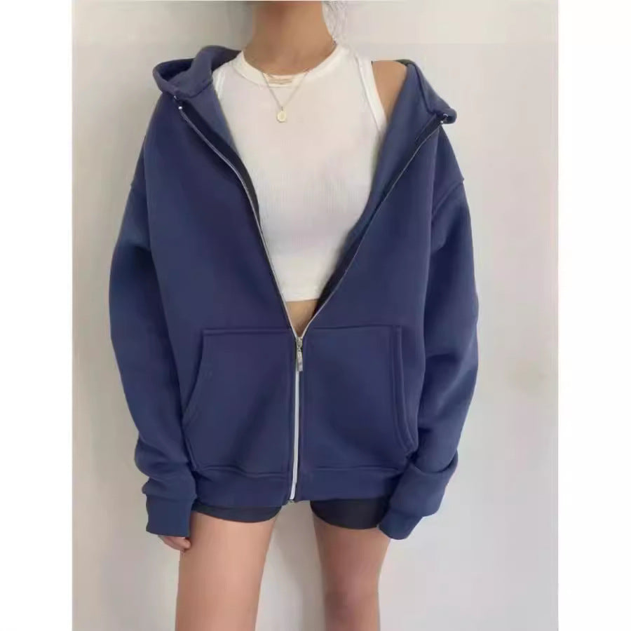Women's Oversized Hoodie Gray Cotton with Zipper and Pockets - 7