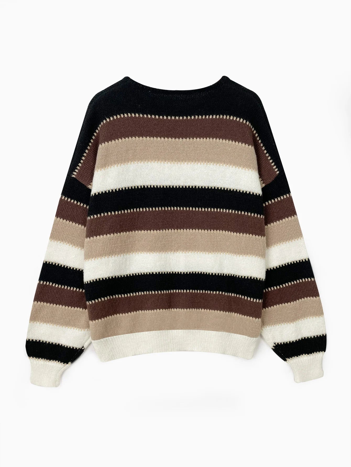 Women's Striped Knitted Sweater - Casual Loose Fit, Medium Length, Acrylic Fabric 2