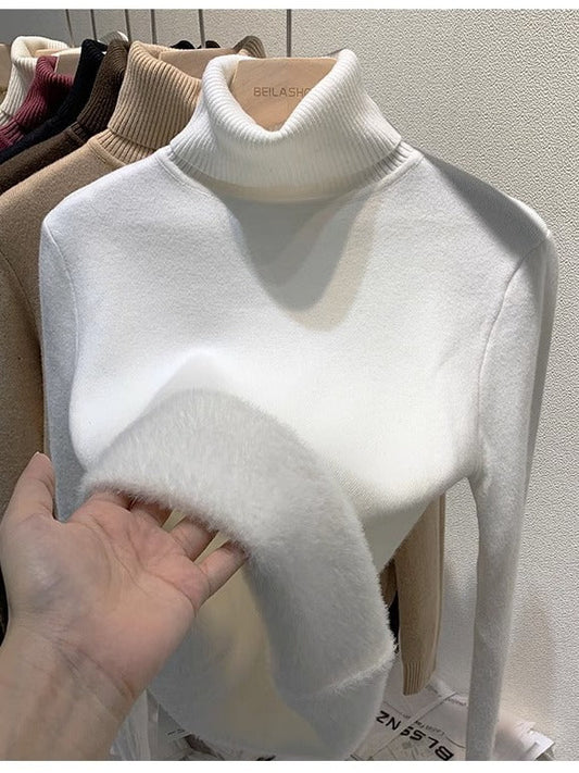 Women's Black Turtleneck Velvet Sweater - Slim Fit Cozy Winter Top 2