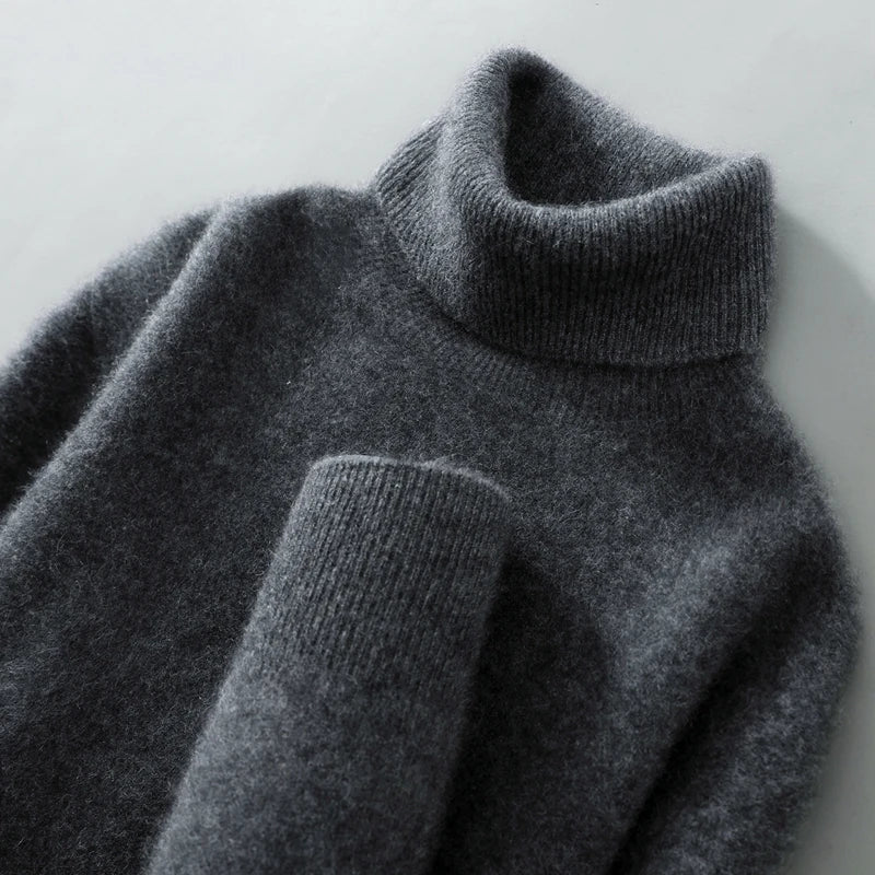 Men's Ribbed-Trim Turtleneck Sweater in Slate Gray – product view | Hensley London