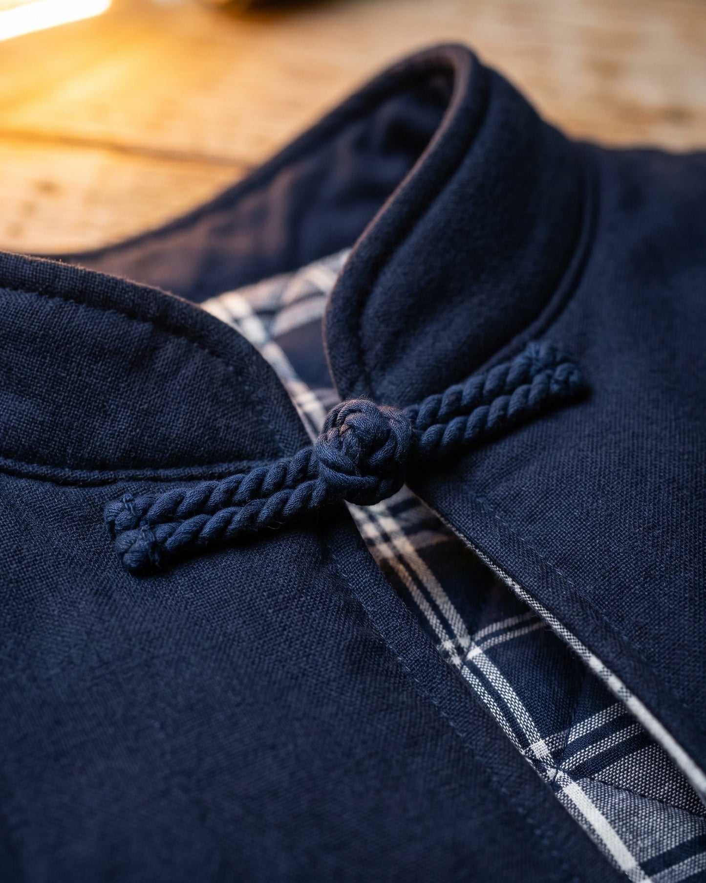 Men's Cotton Mandarin Collar Vest - close-up view | Hensley London