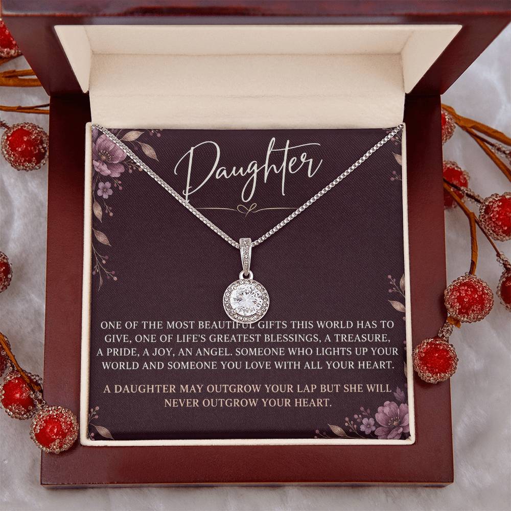 Eternal Hope Necklace with Plum Florals daughter card – Luxury Box message-card close-up | Hensley London