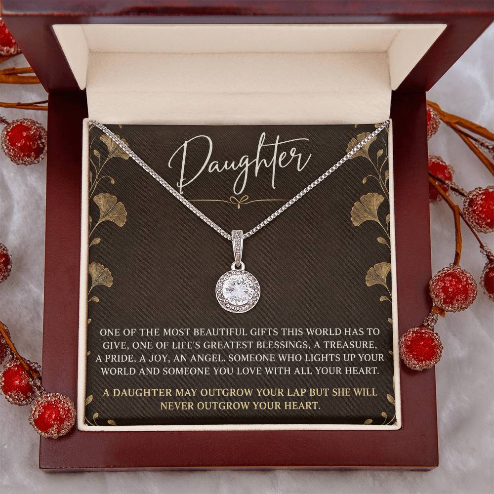 Eternal Hope Necklace with Espresso Ginkgo daughter card – Luxury Box message-card close-up | Hensley London
