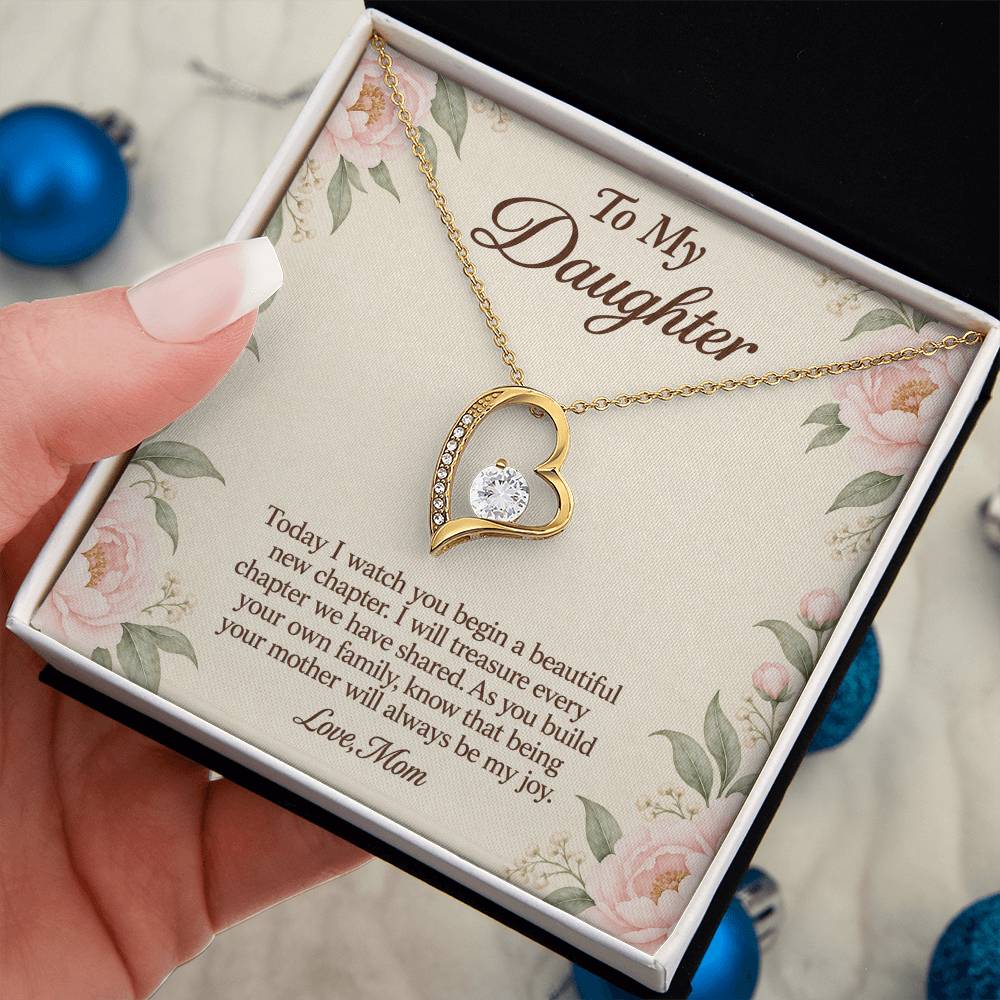 Forever Love Necklace in yellow gold finish with message card for daughter on her wedding day | Hensley London