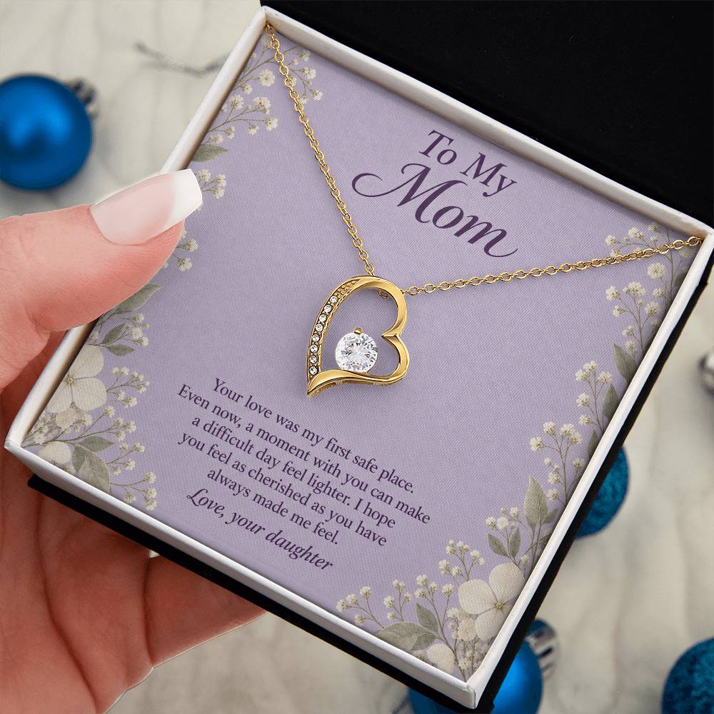 Forever Love Necklace in yellow gold finish with message card for mother | Hensley London
