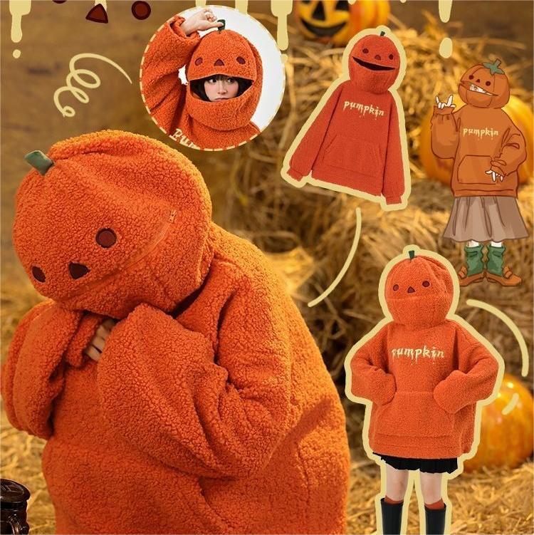 Women's Oversized Sweatshirt Orange Polyester Pumpkin Print 1
