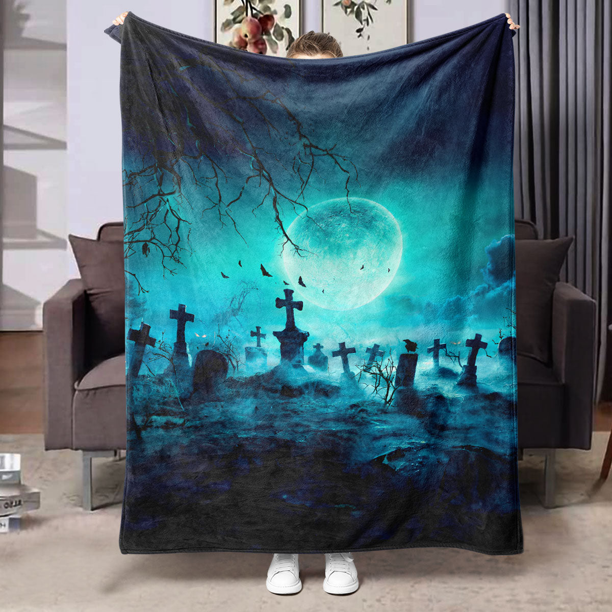 Halloween Flannel Blanket Black Geometric Polyester Multi-Size 17