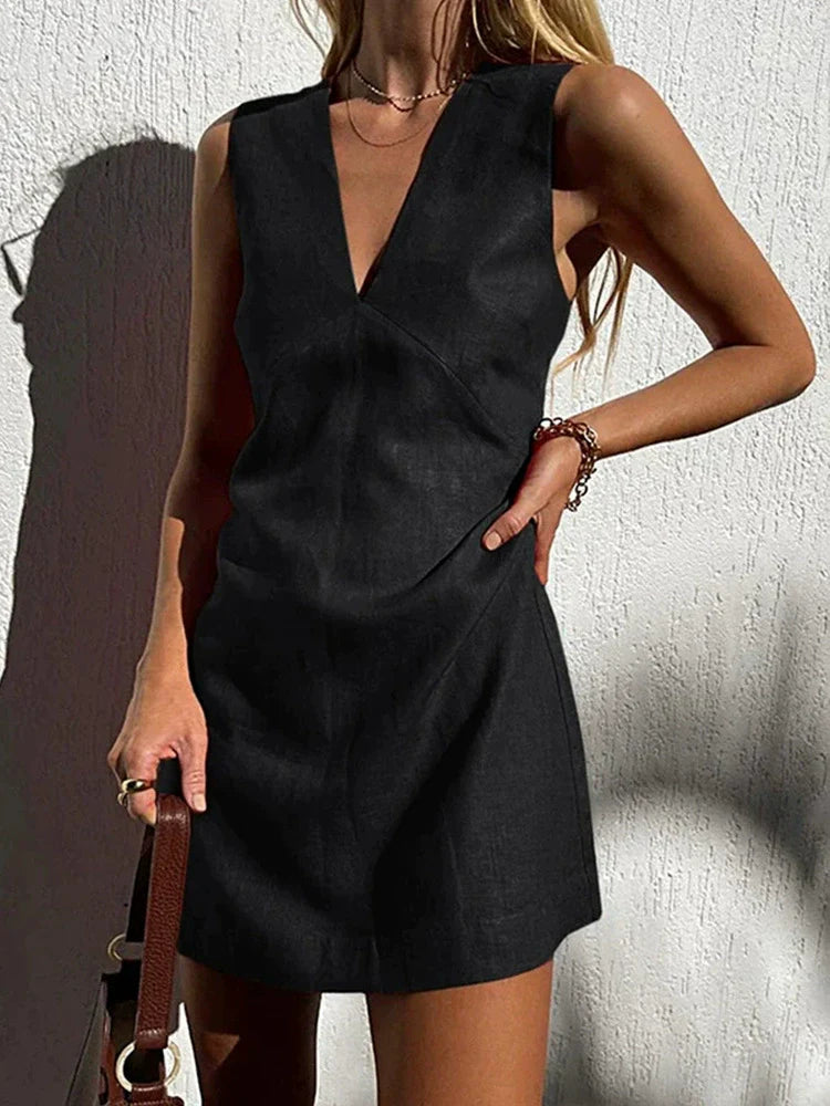 Women's Mini Dress Black Polyester V-Neck Cocktail Dress-4
